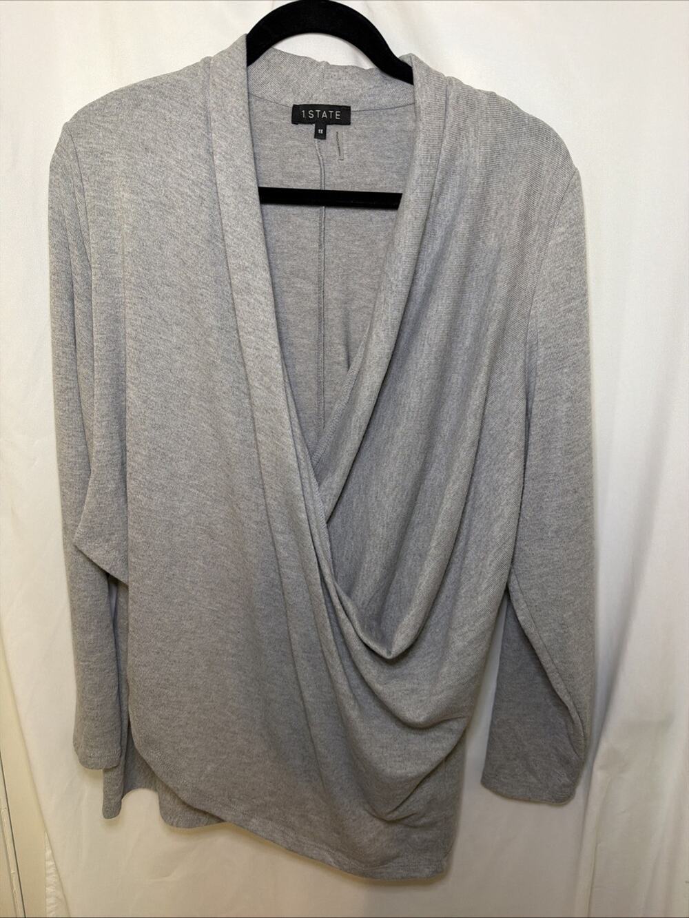 1 State Cross Over Front Gray Polyester Rayon Spandex Blend Sweater Size 1X